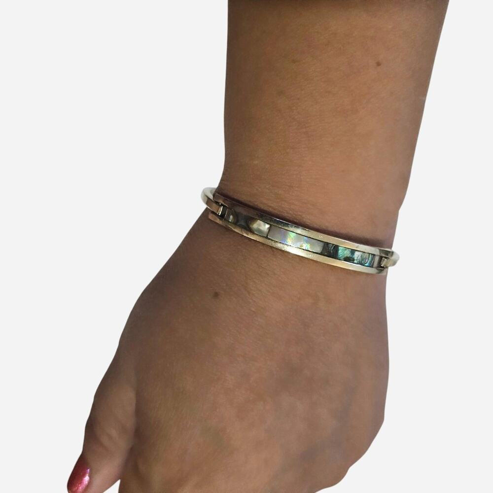 Vintage mexican alapaca silver hinge bangle